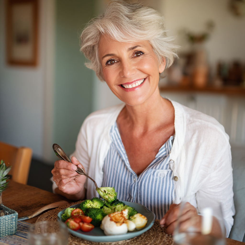 Жена на 52 години се наслаждава на здравословно ястие